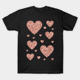 Dark Rose Gold Faux Glitter Hearts T-Shirt